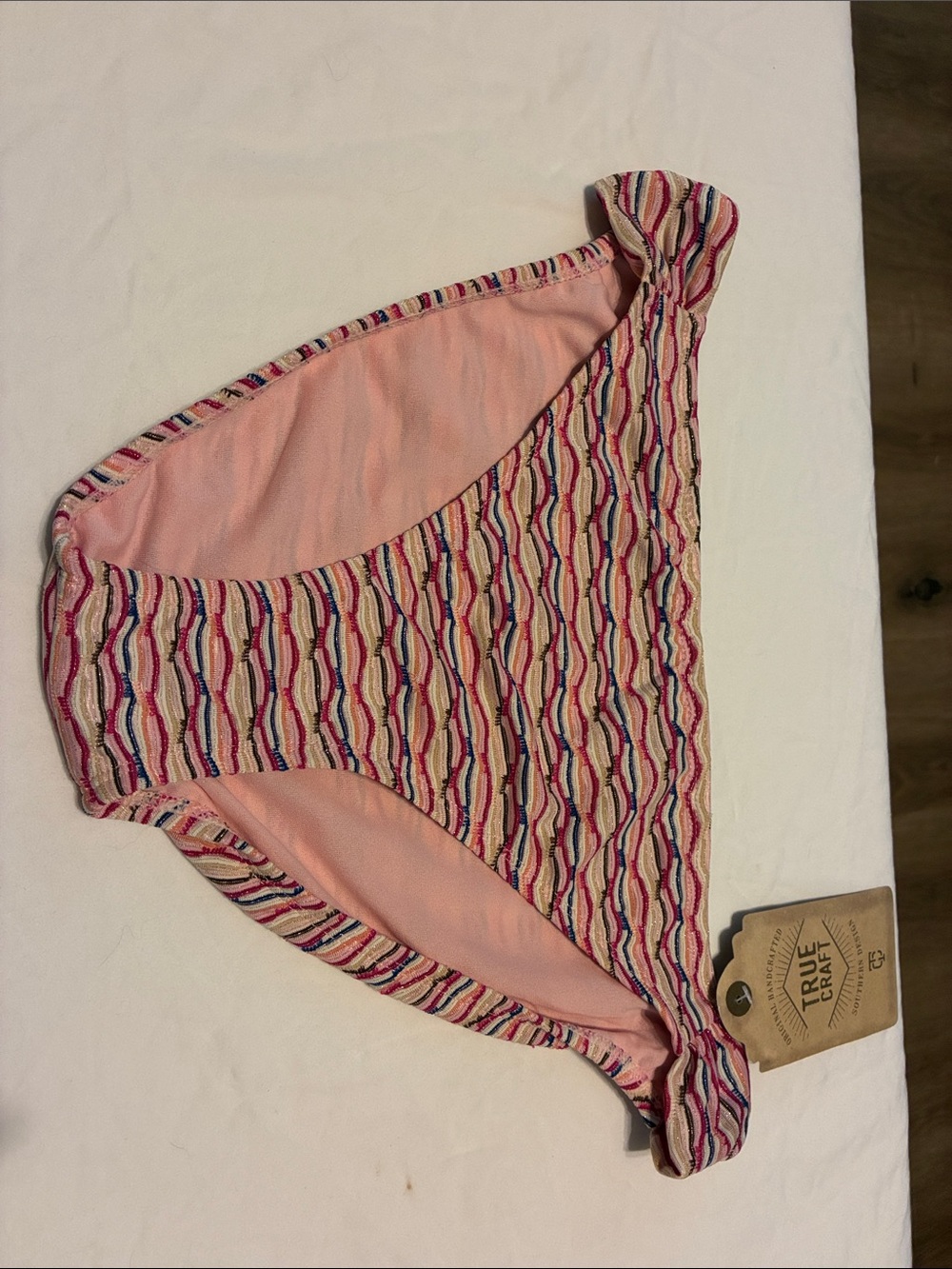 True Craft Pink Multicolor Wave-Print Bikini Bottom